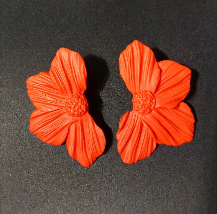 Orange Flowers Σκουλαρίκια από πολυμερικό πηλό.